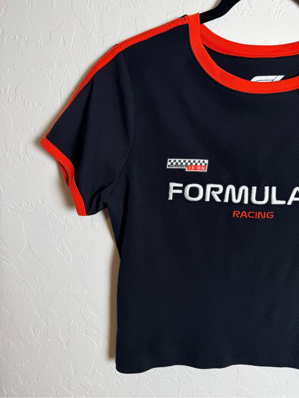 Official Formula 1 Racing Cropped Ringer Graphic Tee Black Red Large - Picture 2 of 6
